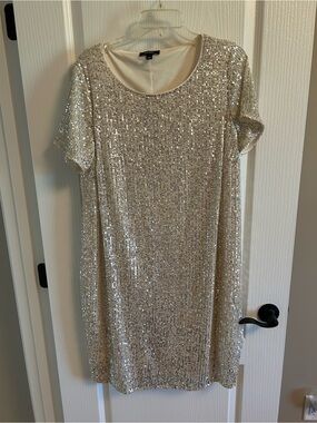 MSK Silver Sequin Short Sleeve Mini Dress